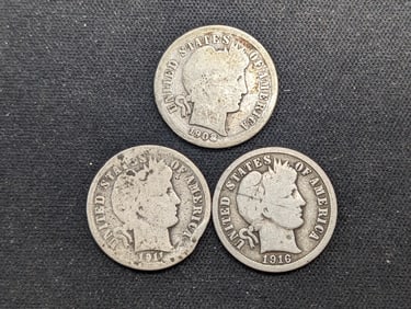 1908-D, 11-D, 16 P Barber Dimes