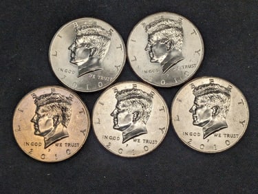 (5) 2010-P Clad Kennedy Half Dollars Uncirculated From Canvas Mint Bag
