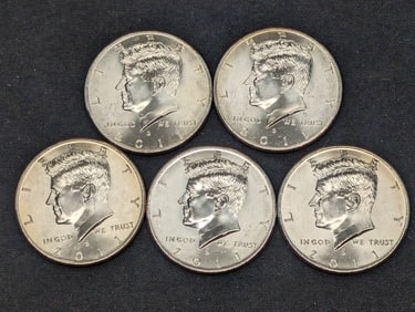 (5) 2011-D Clad Kennedy Half Dollars Uncirculated From Canvas Mint Bag