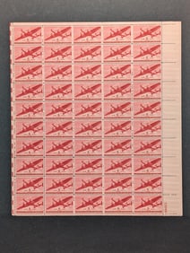 Sheet of 50 Six Cent Airmail stamps, C 25. 1941 issue. Mint Never Hinged.