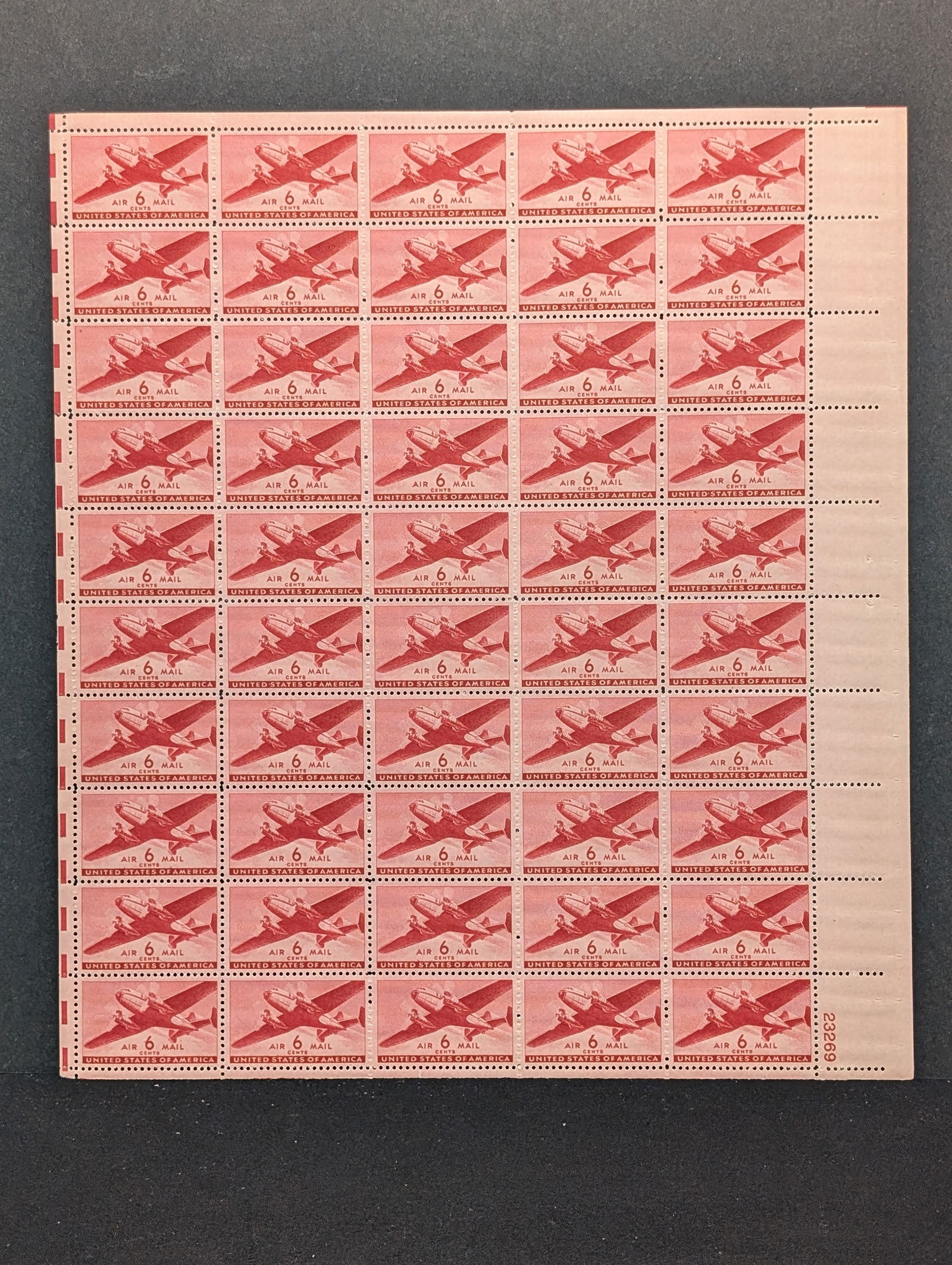 Sheet of 50 Six Cent Airmail stamps, C 25. 1941 issue. Mint Never Hinged. (1 of 2)