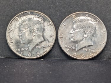 (2) UNC 1964 90% Silver Kennedy Half Dollars
