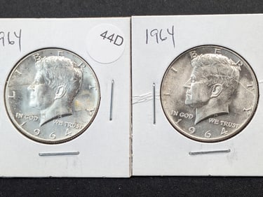 (2) 1964 90% Silver Kennedy Half Dollars