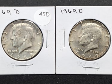 (2) 1969-D UNC 40% Silver Kennedy Half Dollars