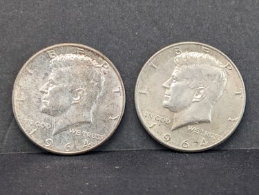 (2) UNC 1964 90% Silver Kennedy Half Dollars
