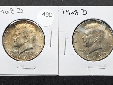 (2) 1968-D UNC 40% Silver Kennedy Half Dollars