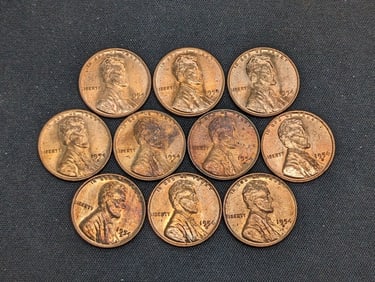 (10) 1954-D Red UNC Lincoln Wheat Cents