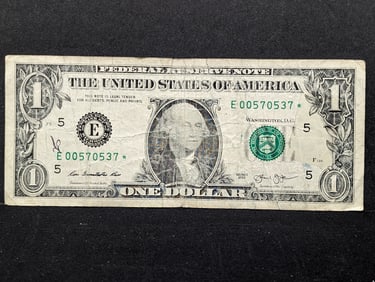 2013 $1 Green Seal Federal Reserve Star Note- Lower Serial Number