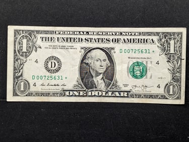 2013 $1 Green Seal Federal Reserve Star Note- Lower Serial Number