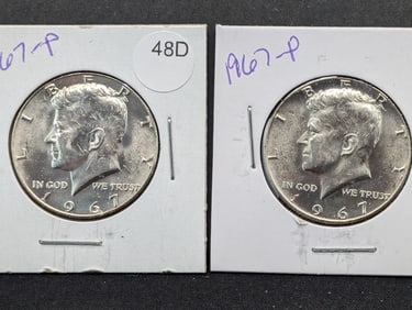 (2) 1967-P BU 40% Silver Kennedy Half Dollars