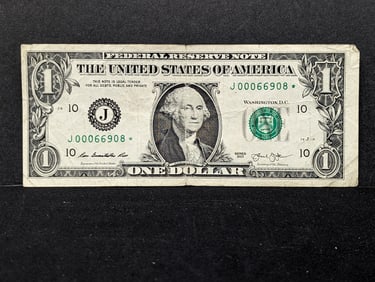 2013 $1 Green Seal Federal Reserve Star Note- Lower Serial Number (3 Zeros)