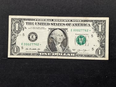 2013 $1 Green Seal Federal Reserve Star Note- Lower Serial Number (3 Zeros)
