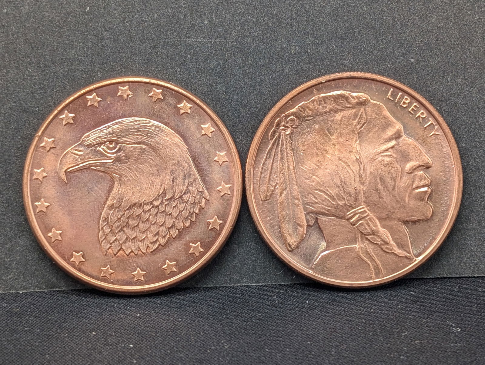 2 Copper Rounds- Bald Eagle & Buffalo Nickel (1 of 2)