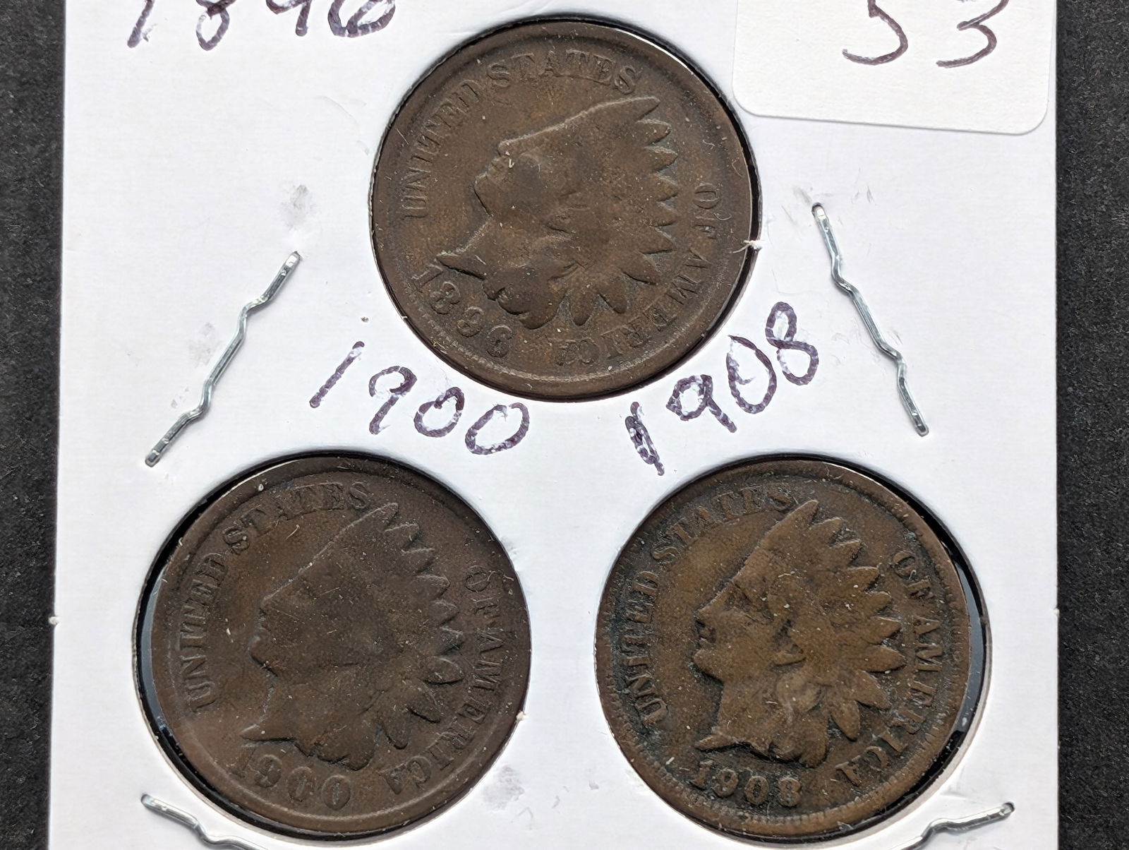 1896, 1900, 1908 Indian Head Pennies (1 of 3)