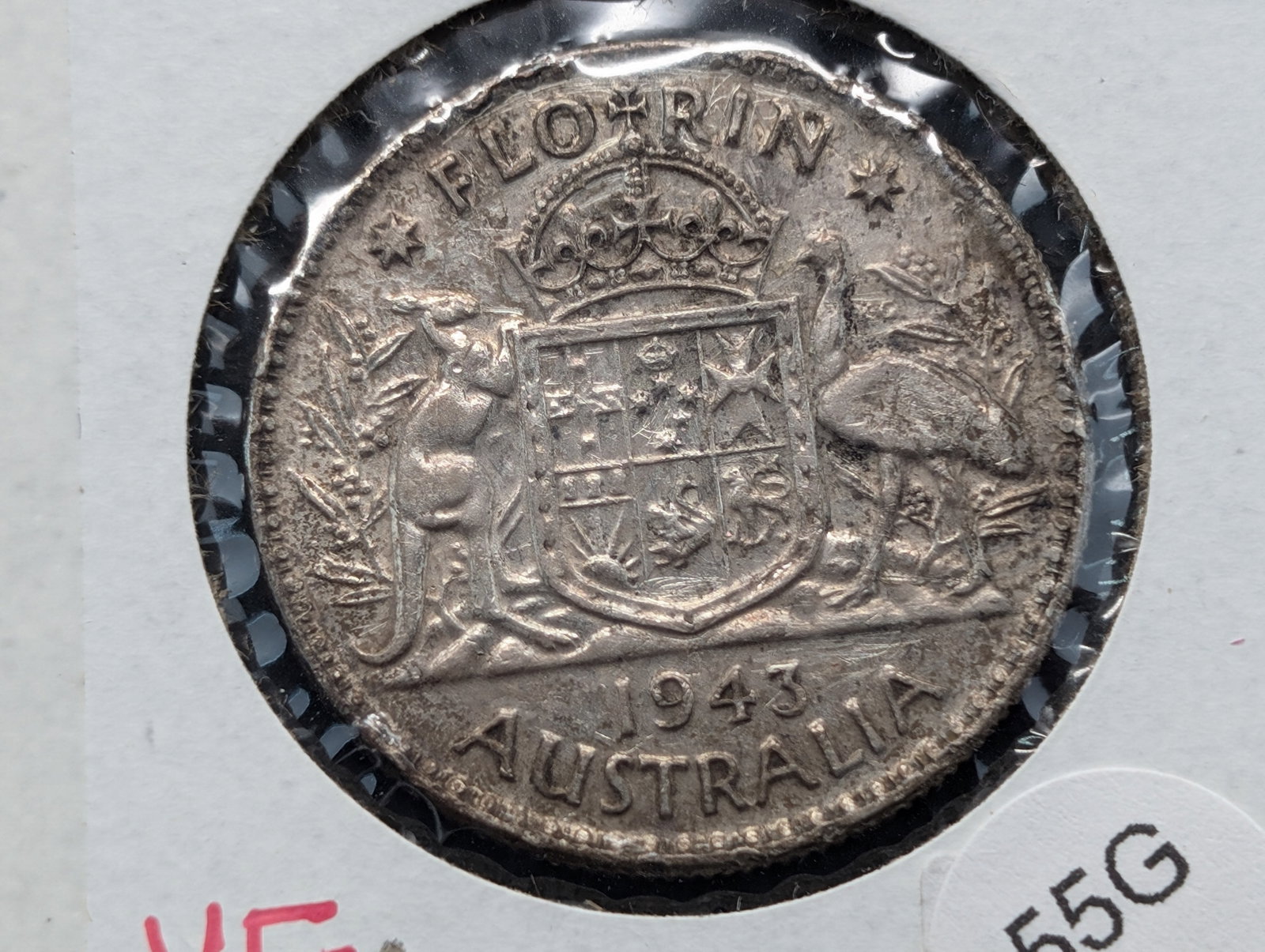 1943 AUSTRALIA 92.5% SILVER 1 FLORIN . WWII Era. .3364 OZ. ASW: 1943 AUSTRALIA 92.5% SILVER 1 FLORIN . WWII Era. .3364 OZ. ASW