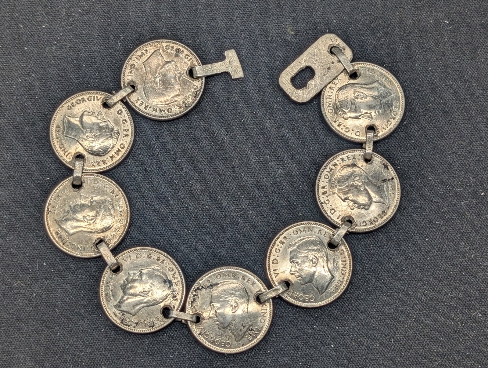 1940's UK Sixpence Silver Bracelet - 24 grams Sterling: 1940's UK Sixpence Silver Bracelet - 24 grams Sterling
