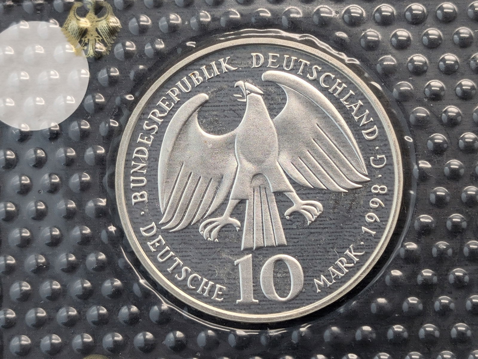 1998-G German Proof 10 Mark Coin. 92.5% Silver. VERY LOW MINTAGE 195k (1 of 2)