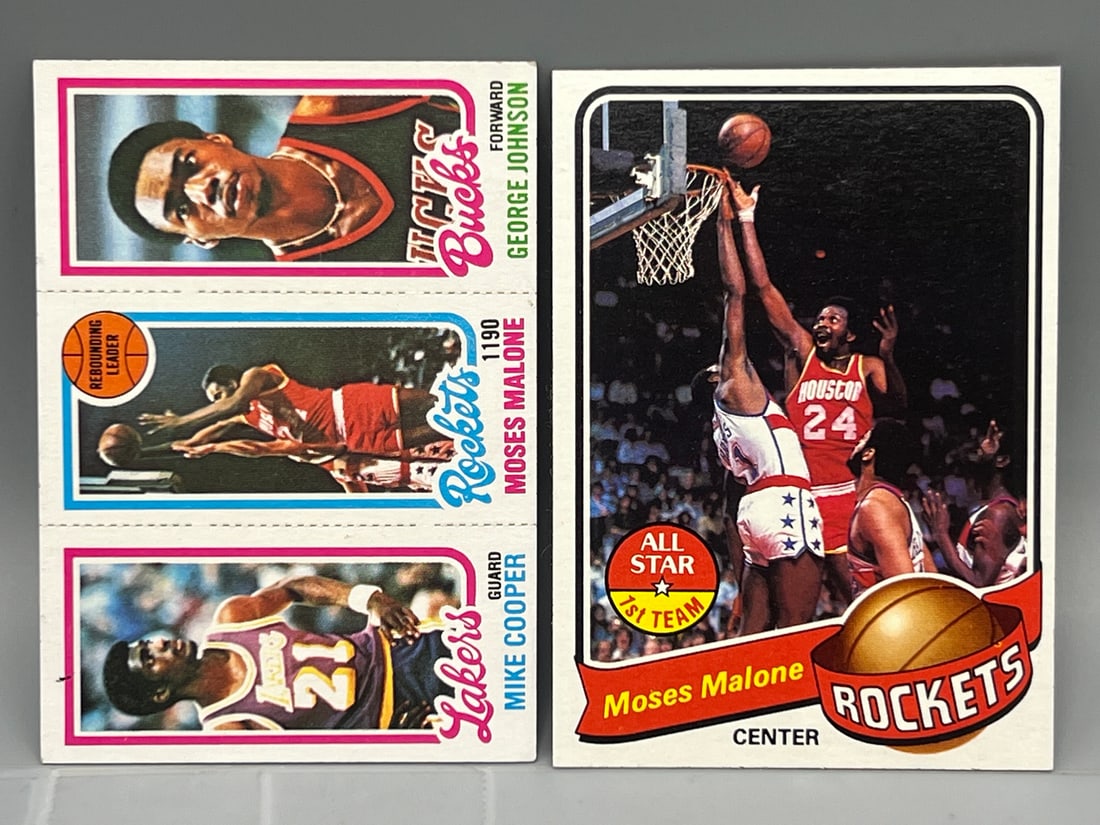 1979-80 Topps Moses Malone All Star #100 & 1980-81 Topps Mike Cooper/Moses Malone/George Johnson: 1979-80 Topps Moses Malone All Star #100 & 1980-81 Topps Mike Cooper/Moses Malone/George Johnson