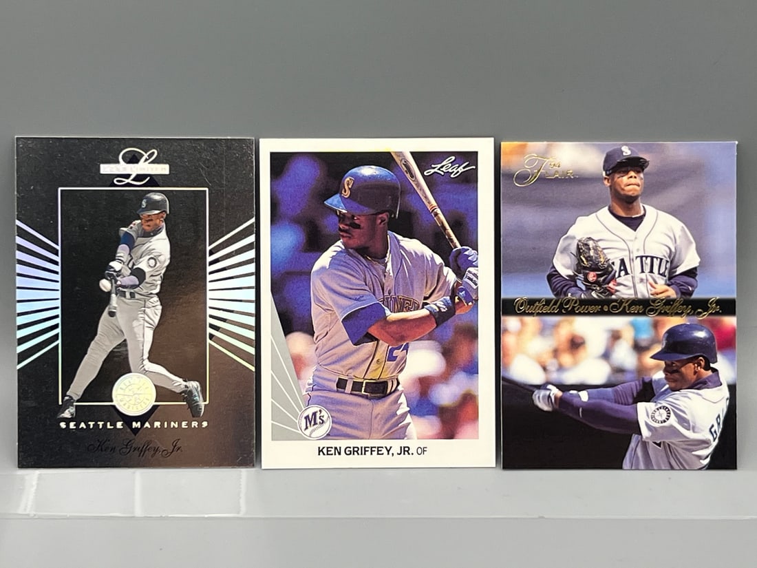 Lot of (3) Ken Griffey Jr. Premium Baseball Cards - Outfield Power Insert, 1990 Leaf, Leaf Limited (1 of 2)