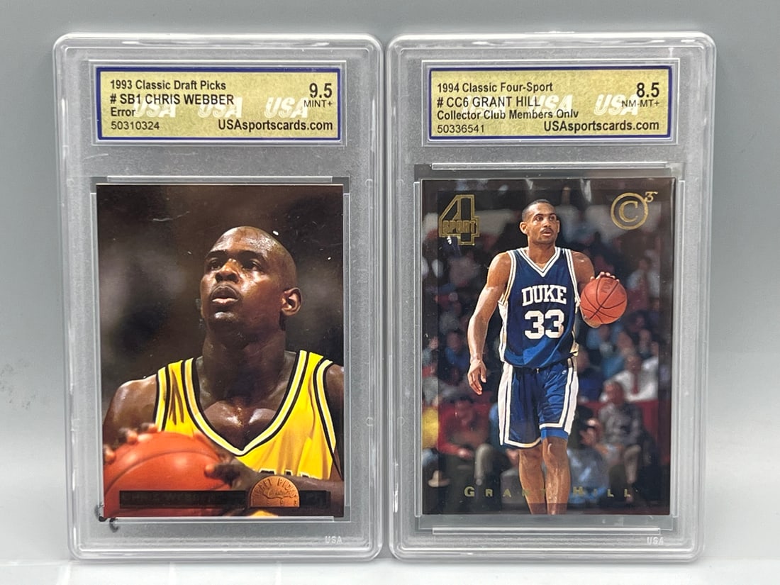 1993 Classic Draft Picks Chris Webber Error RC #SB1 USA Graded & 1994 Classic Four Sport Grant Hill (1 of 2)