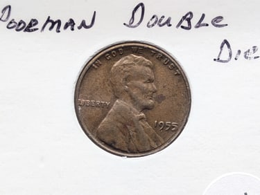 1955 Lincoln Wheat Cent Poorman's Double Die + Die Crack on Hairline