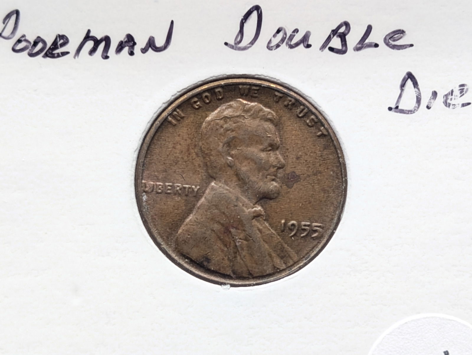 1955 Lincoln Wheat Cent Poorman's Double Die + Die Crack on Hairline