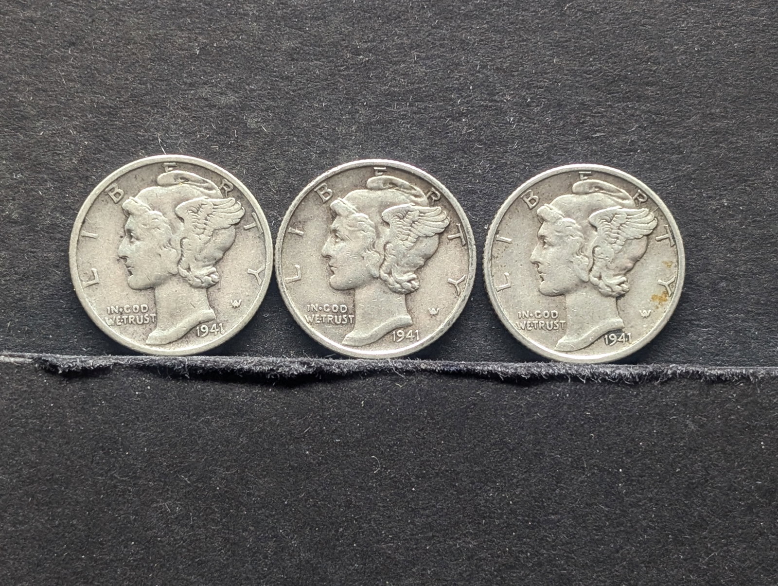1941-P+D+S Silver Mercury Dimes: 1941-P+D+S Silver Mercury Dimes