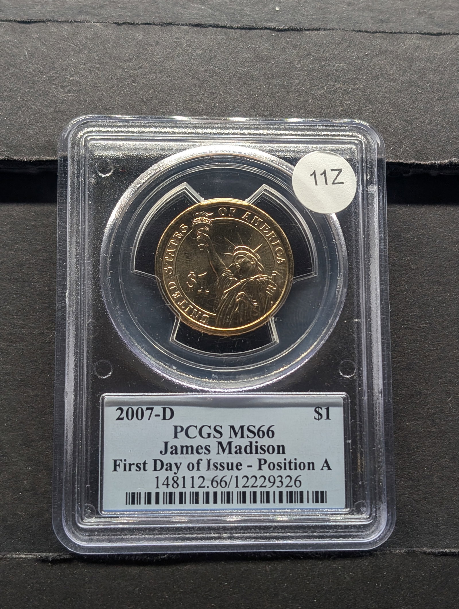2007-D MS66 James Madison "Position A" Dollar, (Graded by PCGS): 2007-D MS66 James Madison "Position A" Dollar, (Graded by PCGS)