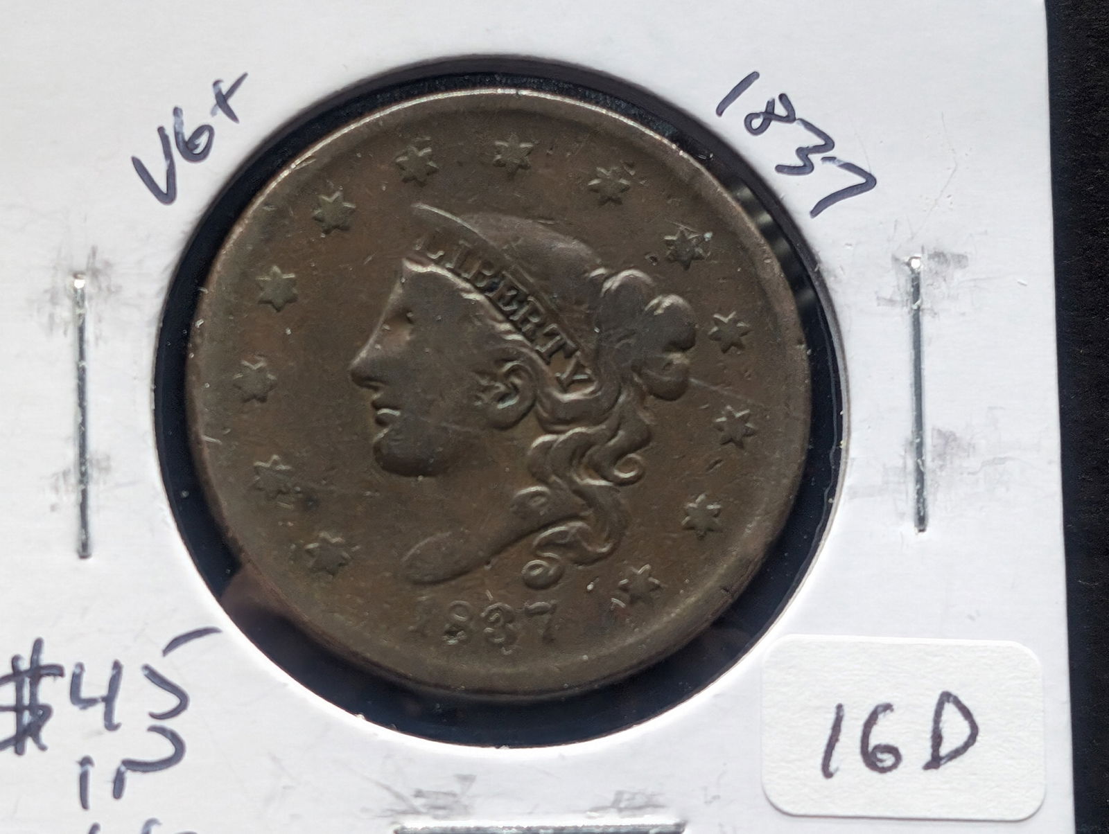 1837 Matron Head Large Cent - 187 Years Old - Nice Details (1 of 3)