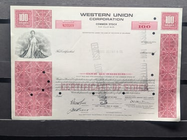 Western Union Corporation 100 Shares Stock Certificate