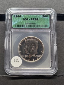 1964 Proof 90% Silver Kennedy Half Dollar ICG Slabbed PR69