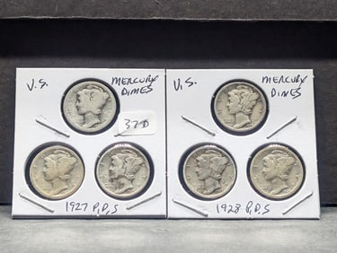 1927 P,D,S & 1928 P,D,S Silver Mercury Dimes - Complete Year Sets