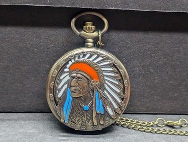 Native American Pocket Watch w/chain. Working