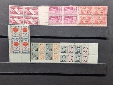 6 Plate Block Airmail Stamps- Mint, Never Hinged