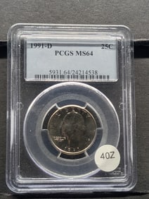 1991-D MS64 Washington Quarter, (Graded by PCGS)