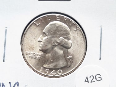 1940 Washington 25c. GEM BU. 90% Silver