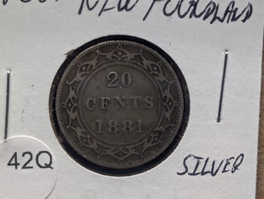 1881 Newfoundland 20 Cents- Key Date 92.5% Silver