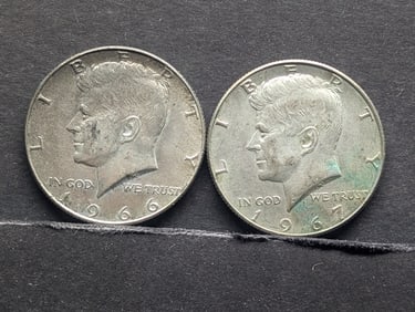 1966 & 1967  40% Silver Kennedy Half Dollars
