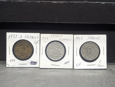 1937, 1944-C, 1945 France 2 Francs
