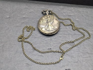 Silver Eagle Style Pocket Watch, Works Perfect, New!