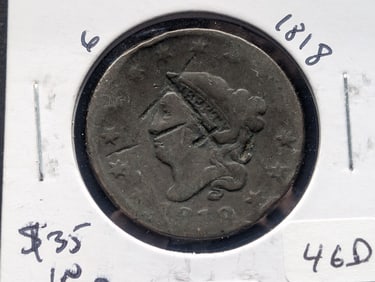 1818 Matron Head Large Cent - 206 Years Old - Better Teen Date/Counter-Stamped