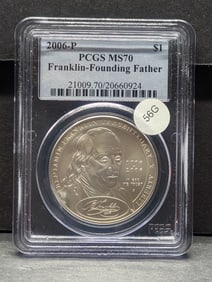 2006 Ben Franklin Founding Father 90% Silver Dollar. PCGS MS70. Absolute Top Grade!