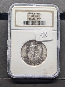 1946-S Walking Liberty Half Dollar NGC Graded MS64