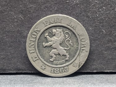 1863 (XF-AU/Civil War Era-Detailed Lion) Belgium 10 Cents, Rare This High of Grade, Fait La  Force,