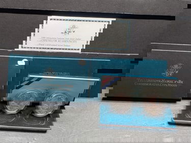 1999-P US Mint Yellowstone Silver Dollar Set. OGP/COA 2-90% Silver GEM BU Dollars