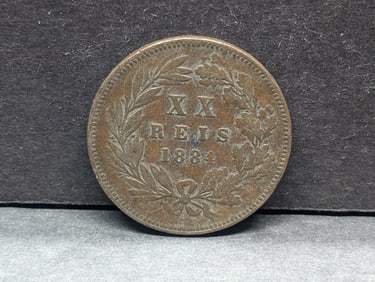 1884 (High Grade-XF) Portugal XX Reis, Rare This High of Grade/140 Years Old!