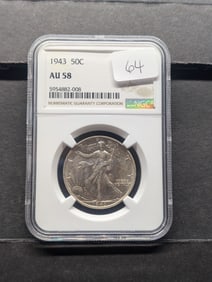 1943 Walking Liberty Half Dollar NGC Graded AU58