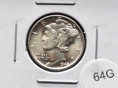 1942 S GEM BU Mercury Dime. Super Lustrous. WWII Era. 90% Silver