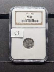 1941-S Silver Mercury Dime NGC Graded MS66