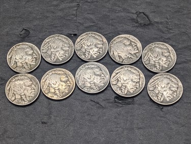 10 Mixed Buffalo Nickels Full Dates